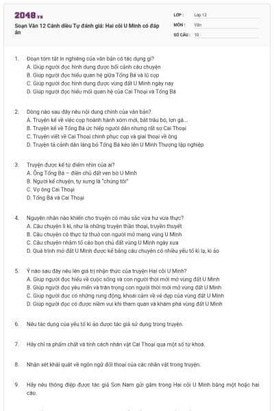 Soạn Văn 12 Cánh diều Tự đánh giá: Hai cõi U Minh có đáp án