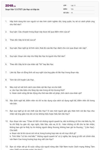 Soạn Văn 12 CTST Lão Hạc có đáp án