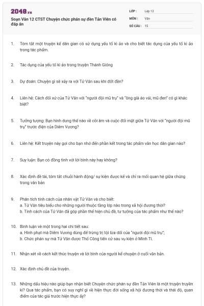 Soạn Văn 12 CTST Chuyện chức phán sự đền Tản Viên có đáp án