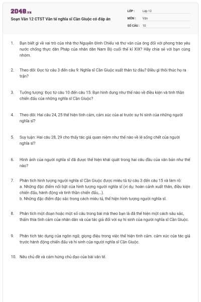 Soạn Văn 12 CTST Văn tế nghĩa sĩ Cần Giuộc có đáp án