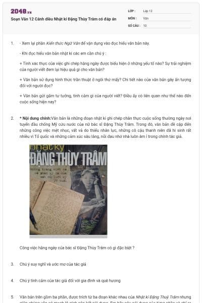 Soạn Văn 12 Cánh diều Nhật kí Đặng Thùy Trâm có đáp án