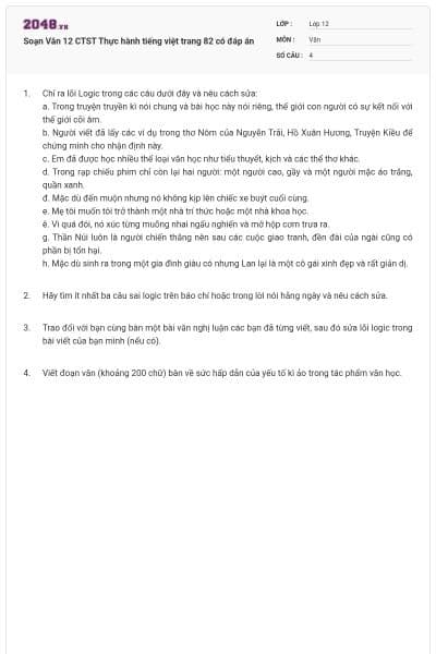 Soạn Văn 12 CTST Thực hành tiếng việt trang 82 có đáp án