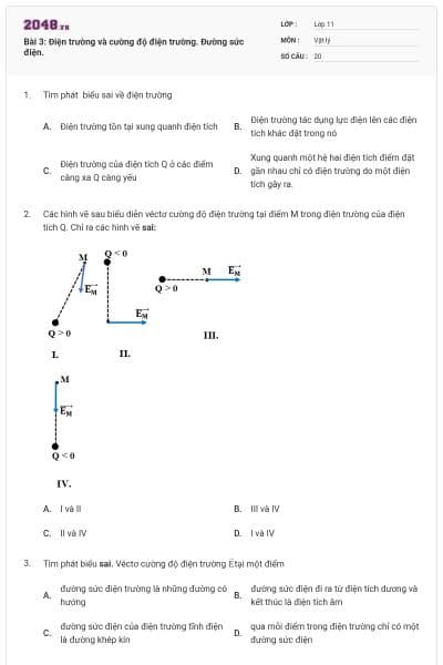 Bài 3: Điện trường và cường độ điện trường. Đường sức điện.