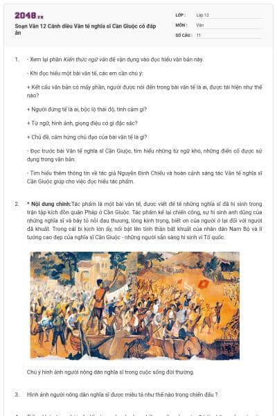 Soạn Văn 12 Cánh diều Văn tế nghĩa sĩ Cần Giuộc có đáp án