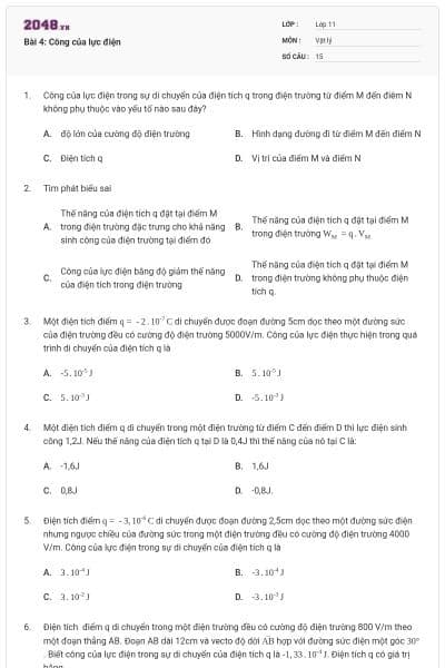 Bài 4: Công của lực điện