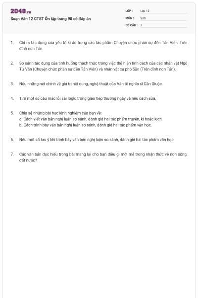 Soạn Văn 12 CTST Ôn tập trang 98 có đáp án