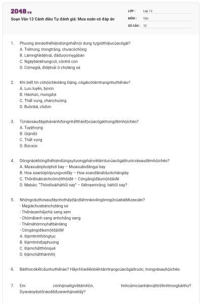 Soạn Văn 12 Cánh diều Tự đánh giá: Mưa xuân có đáp án