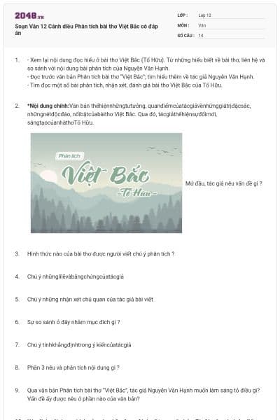 Soạn Văn 12 Cánh diều Phân tích bài thơ Việt Bắc có đáp án