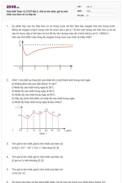 Giải SGK Toán 12 CTST Bài 2. Giá trị lớn nhất, giá trị nhỏ nhất của hàm số có đáp án
