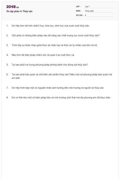 Ôn tập phần 4: Thủy sản
