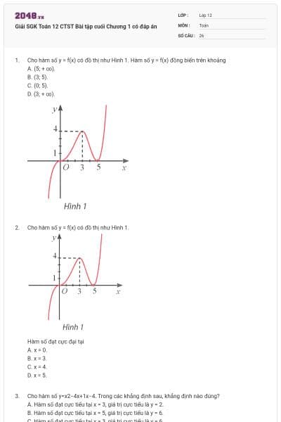 Giải SGK Toán 12 CTST Bài tập cuối Chương 1 có đáp án