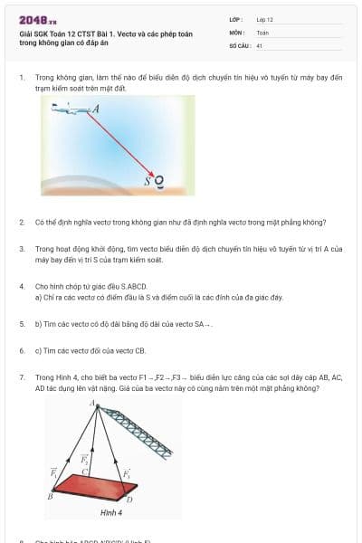 Giải SGK Toán 12 CTST Bài 1. Vectơ và các phép toán trong không gian có đáp án
