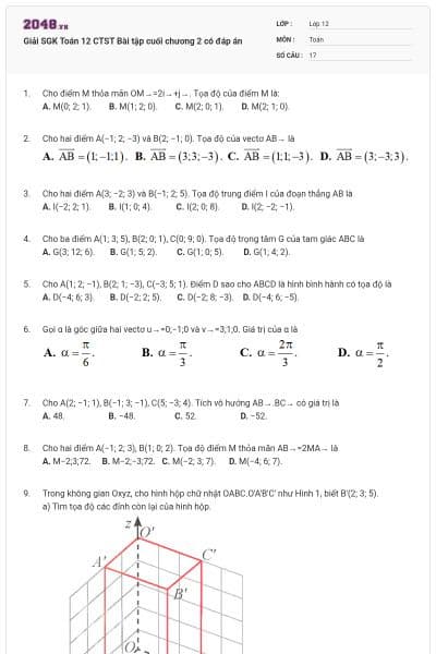 Giải SGK Toán 12 CTST Bài tập cuối chương 2 có đáp án