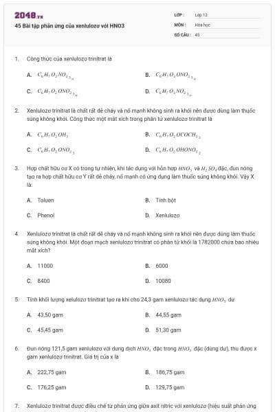 45 Bài tập phản ứng của xenlulozơ với HNO3