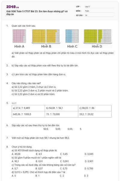 Giải SGK Toán 5 CTST Bài 23. Em làm được những gì? có đáp án