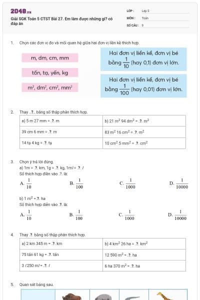 Giải SGK Toán 5 CTST Bài 27. Em làm được những gì? có đáp án