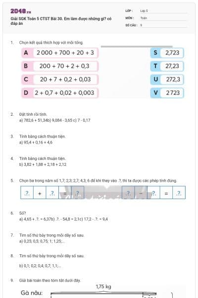 Giải SGK Toán 5 CTST Bài 30. Em làm được những gì? có đáp án