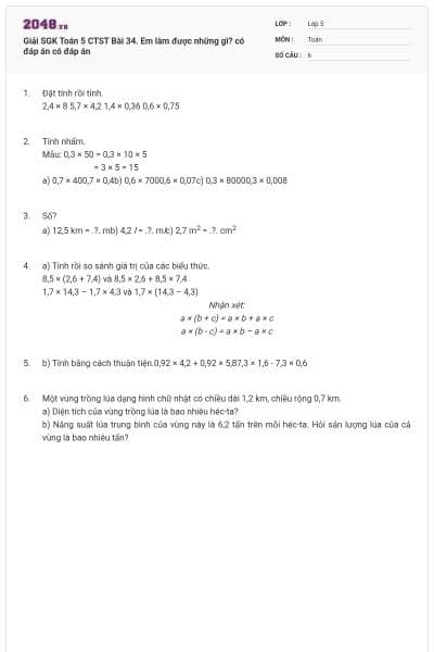 Giải SGK Toán 5 CTST Bài 34. Em làm được những gì? có đáp án có đáp án