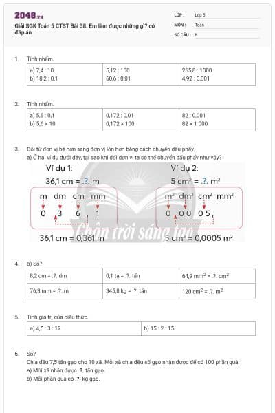 Giải SGK Toán 5 CTST Bài 38. Em làm được những gì? có đáp án