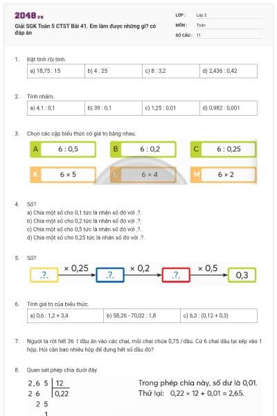 Giải SGK Toán 5 CTST Bài 41. Em làm được những gì? có đáp án