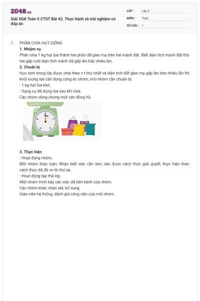 Giải SGK Toán 5 CTST Bài 42. Thực hành và trải nghiệm có đáp án