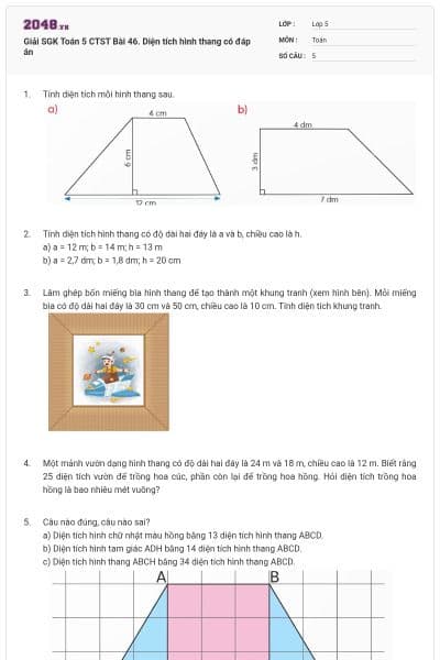 Giải SGK Toán 5 CTST Bài 46. Diện tích hình thang có đáp án