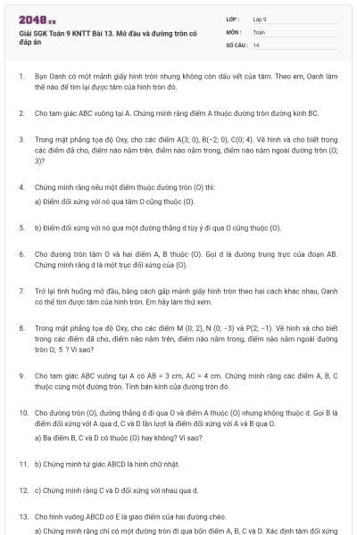 Giải SGK Toán 9 KNTT Bài 13. Mở đầu và đường tròn có đáp án
