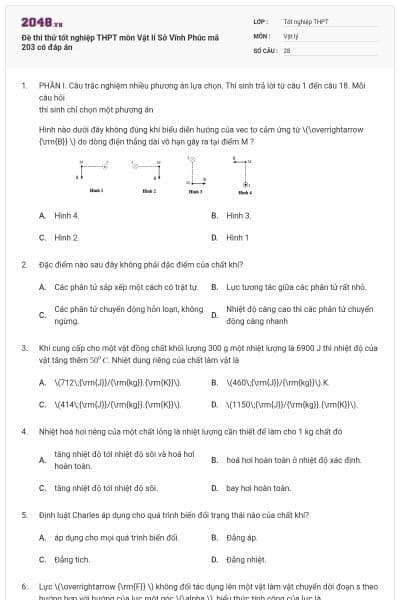 Đề thi thử tốt nghiệp THPT môn Vật lí Sở Vĩnh Phúc mã 203 có đáp án