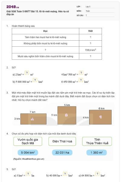 Giải SGK Toán 5 KNTT Bài 15. Ki-lô-mét vuông. Héc-ta có đáp án