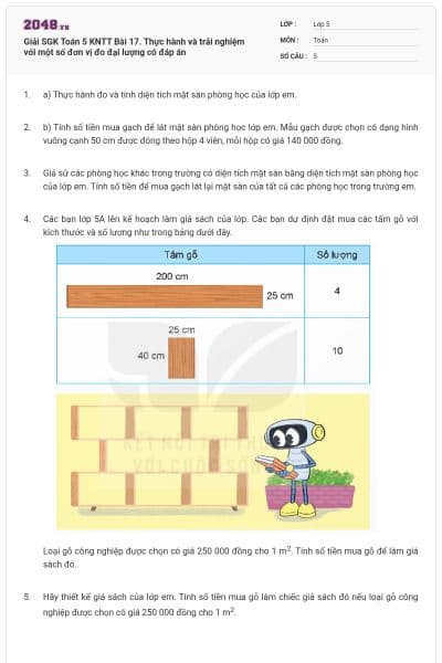 Giải SGK Toán 5 KNTT Bài 17. Thực hành và trải nghiệm với một số đơn vị đo đại lượng có đáp án