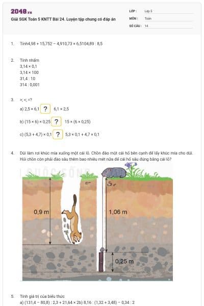 Giải SGK Toán 5 KNTT Bài 24. Luyện tập chung có đáp án