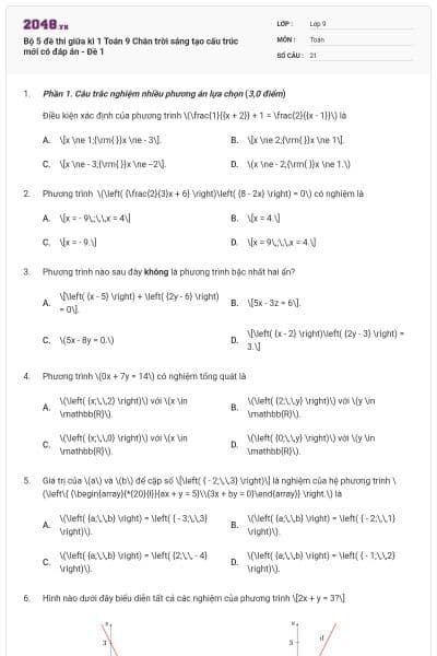 Bộ 5 đề thi giữa kì 1 Toán 9 Chân trời sáng tạo cấu trúc mới có đáp án - Đề 1