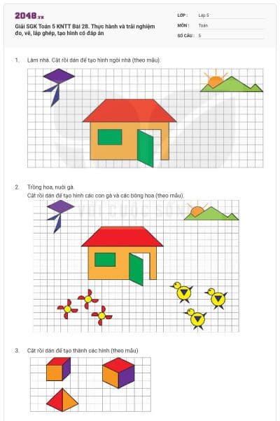 Giải SGK Toán 5 KNTT Bài 28. Thực hành và trải nghiệm đo, vẽ, lắp ghép, tạo hình có đáp án