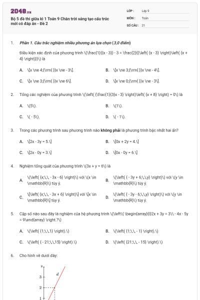 Bộ 5 đề thi giữa kì 1 Toán 9 Chân trời sáng tạo cấu trúc mới có đáp án - Đề 2