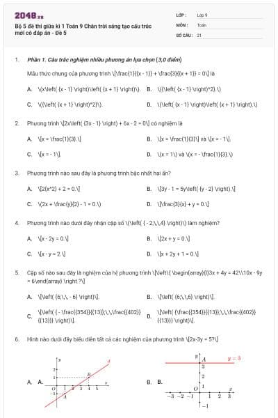 Bộ 5 đề thi giữa kì 1 Toán 9 Chân trời sáng tạo cấu trúc mới có đáp án - Đề 5