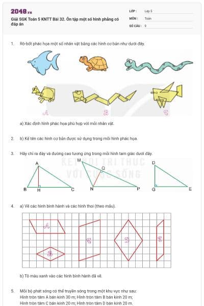 Giải SGK Toán 5 KNTT Bài 32. Ôn tập một số hình phẳng có đáp án