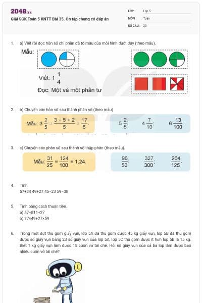 Giải SGK Toán 5 KNTT Bài 35. Ôn tập chung có đáp án