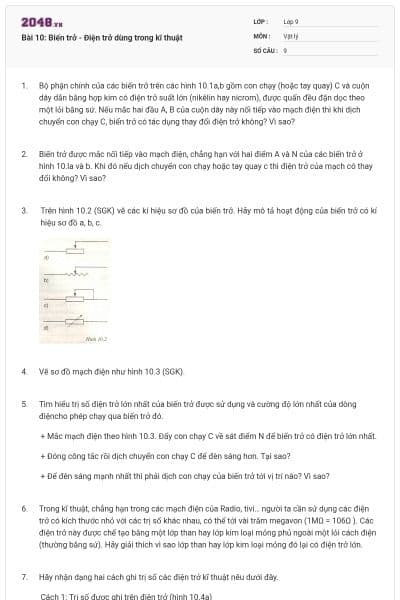 Bài 10: Biến trở - Điện trở dùng trong kĩ thuật