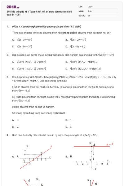 Bộ 5 đề thi giữa kì 1 Toán 9 Kết nối tri thức cấu trúc mới có đáp án - Đề 1