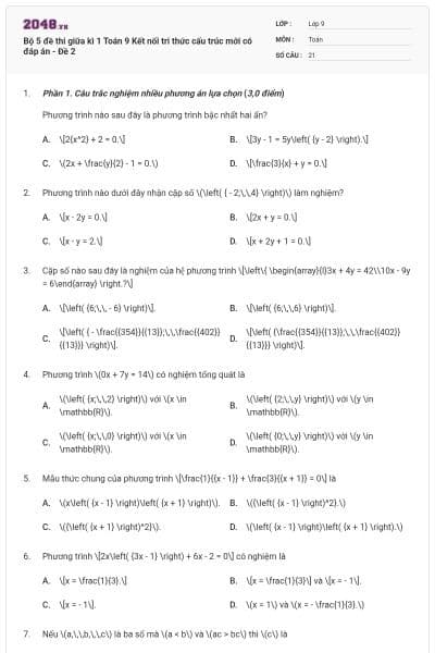 Bộ 5 đề thi giữa kì 1 Toán 9 Kết nối tri thức cấu trúc mới có đáp án - Đề 2