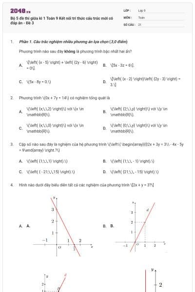 Bộ 5 đề thi giữa kì 1 Toán 9 Kết nối tri thức cấu trúc mới có đáp án - Đề 3