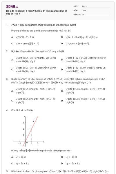 Bộ 5 đề thi giữa kì 1 Toán 9 Kết nối tri thức cấu trúc mới có đáp án - Đề 4