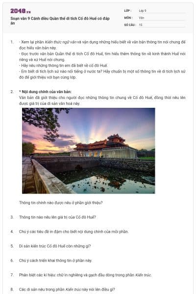 Soạn văn 9 Cánh diều Quần thể di tích Cố đô Huế có đáp án