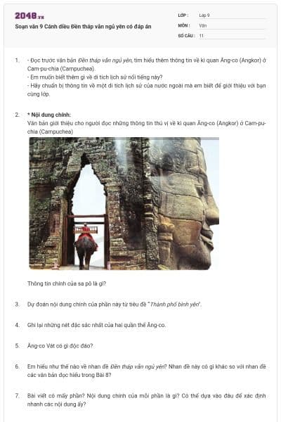 Soạn văn 9 Cánh diều Đền tháp vẫn ngủ yên có đáp án