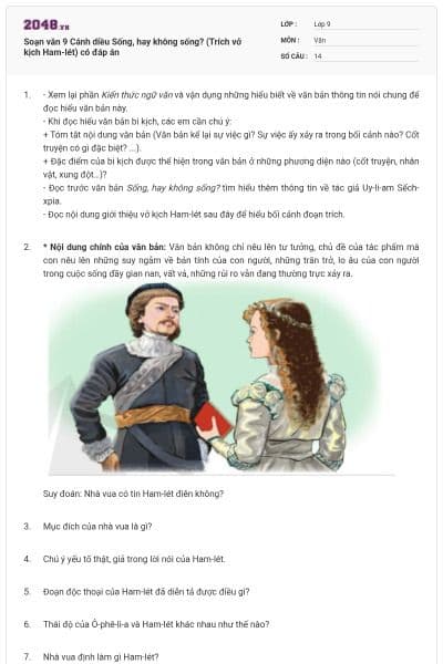 Soạn văn 9 Cánh diều Sống, hay không sống? (Trích vở kịch Ham-lét) có đáp án
