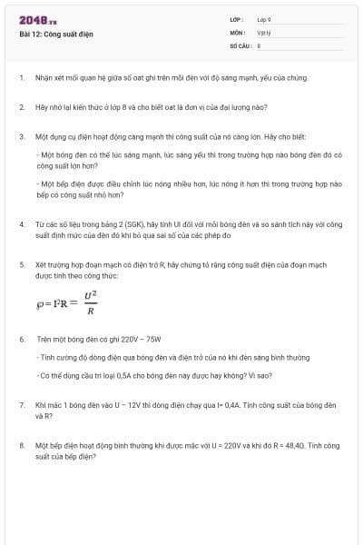 Bài 12: Công suất điện