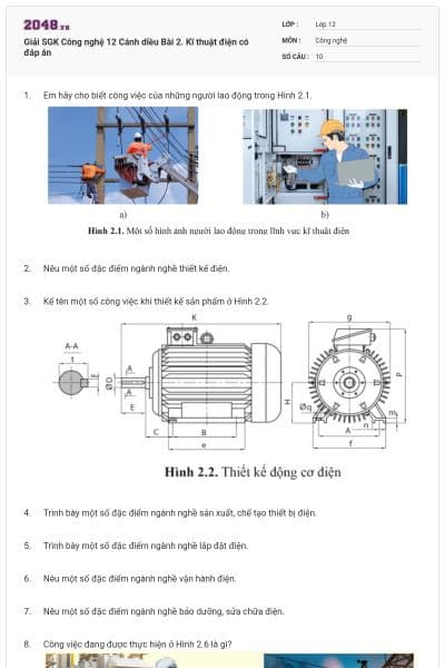 Giải SGK Công nghệ 12 Cánh diều Bài 2. Kĩ thuật điện có đáp án