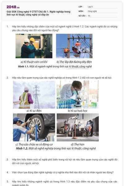Giải SGK Công nghệ 9 CTST Chủ đề 1. Nghề nghiệp trong lĩnh vực kĩ thuật, công nghệ có đáp án