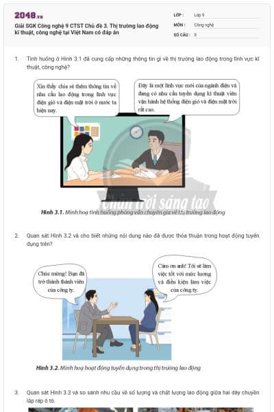 Giải SGK Công nghệ 9 CTST Chủ đề 3. Thị trường lao động kĩ thuật, công nghệ tại Việt Nam có đáp án