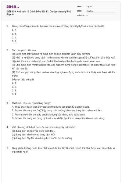 Giải SGK Hoá học 12 Cánh Diều Bài 11: Ôn tập chương 5 có đáp án